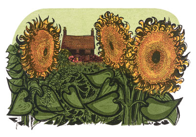 Cottage and Sunflowers